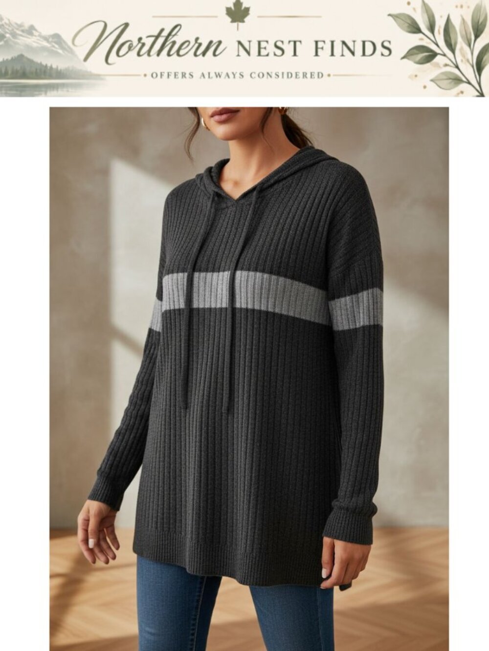 Plus Size Ribbed Knit Hoodie Sweater Long Sleeve Pullover Top L-4XL